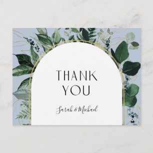 Modern Dusty BLue Watercolor Greenery Thank You Postcard