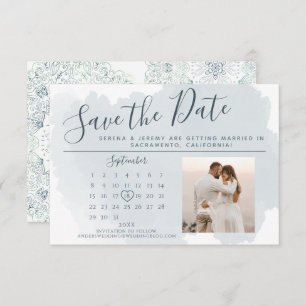 Modern Dusty Blue Watercolor Wedding Calendar  Save The Date