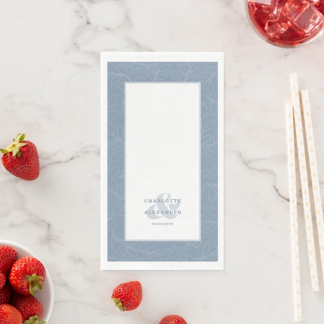 Modern Dusty Blue Wedding Bride & Groom Pattern Napkin (Insitu)