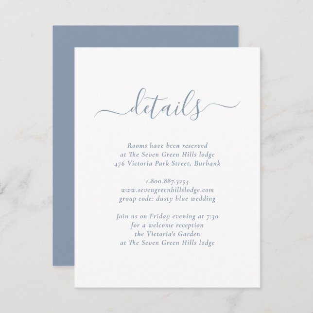 Modern Dusty Blue Wedding Enclosure Card (Front/Back)