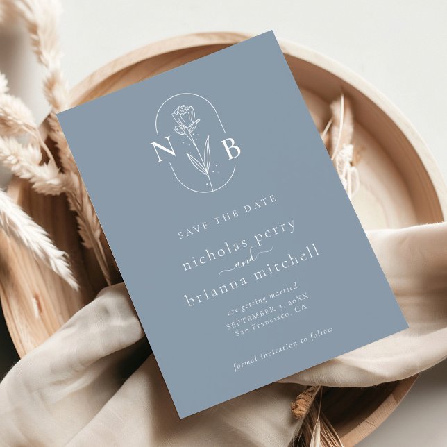 Modern Dusty Blue Wedding Monogram Minimalist Save The Date (Creator Uploaded)