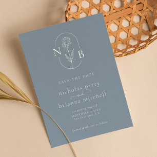 Modern Dusty Blue Wedding Monogram Minimalist Save The Date