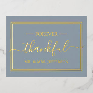 Modern Dusty Blue Wedding Mr. & Mrs. Thank You Foil Invitation Postcard