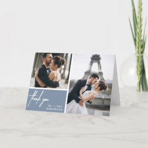 Modern Dusty Blue Wedding Photo Collage Thank You Card