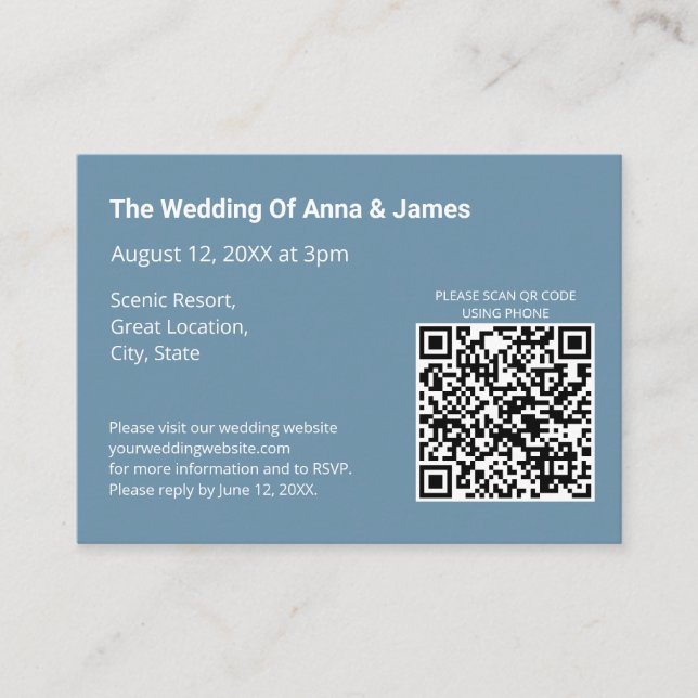 Modern Dusty Blue Wedding QR Code Enclosure Card (Front)