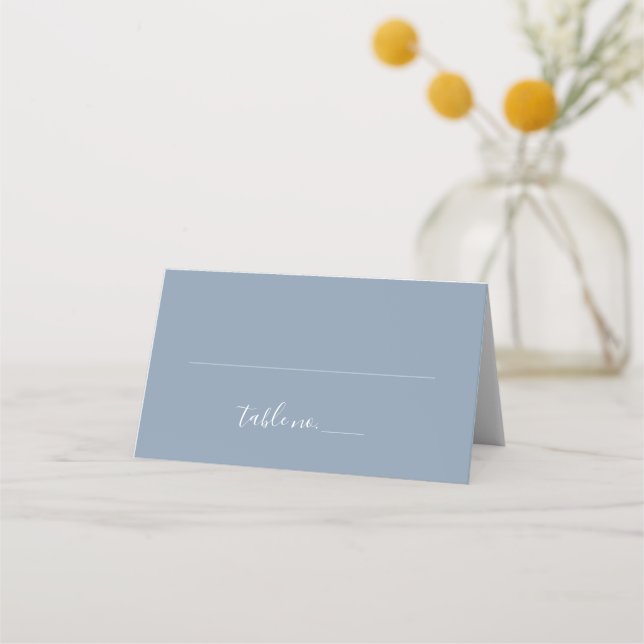 Modern Dusty Blue Wedding Seating Table Number Place Card (Front)