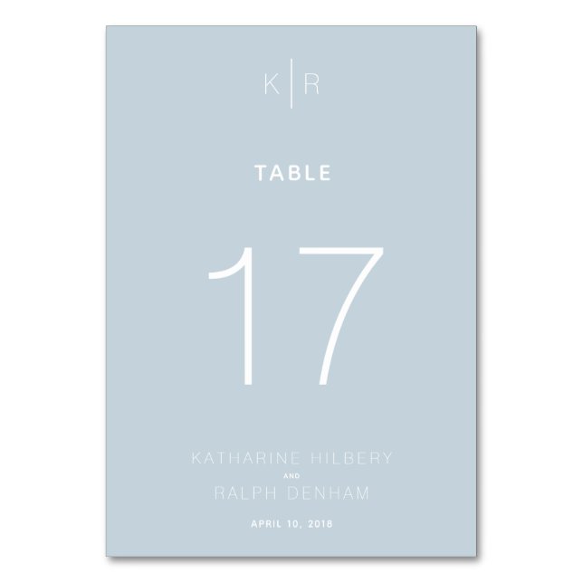 Modern Dusty Blue Wedding Table Number Card (Front)