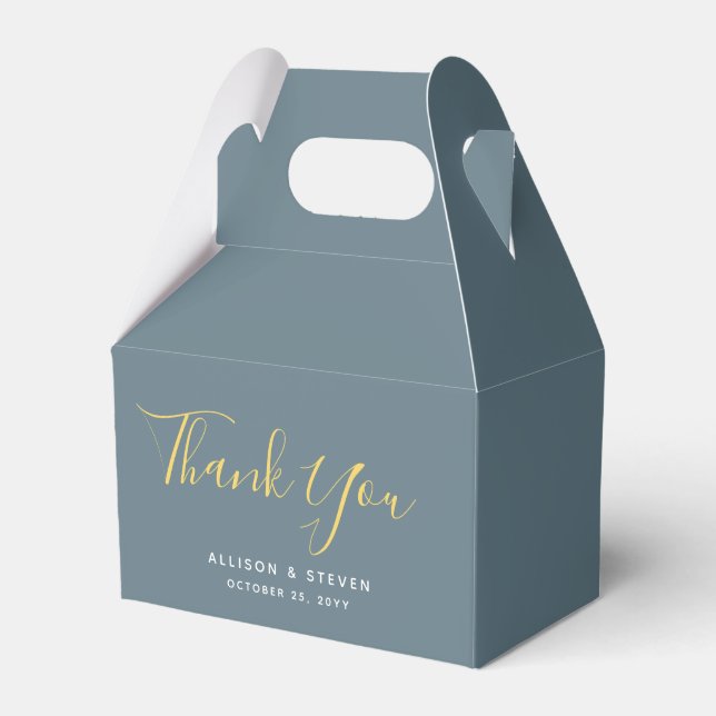 Modern Dusty Blue Wedding Thank You Script Favour Box (Front Side)