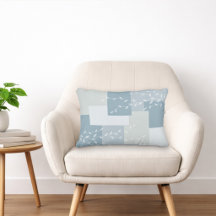Modern Dusty Blue White Botanical Accent Pillow