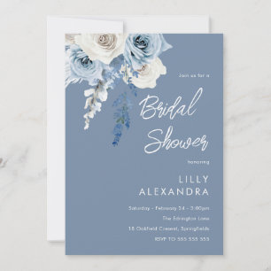 Modern Dusty Blue & White Floral Bridal Shower Invitation