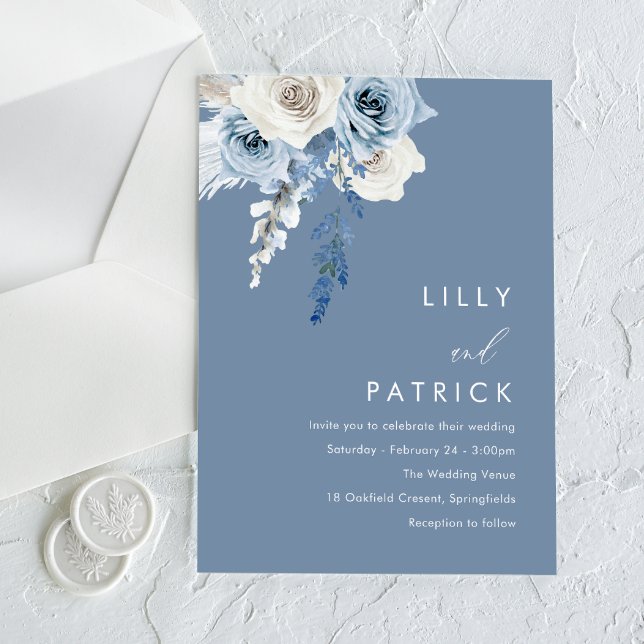 Modern Dusty Blue & White Floral Wedding Acrylic Invitations (Creator Uploaded)
