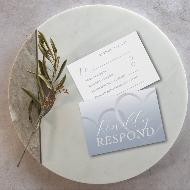 Modern Dusty Blue & White Heart RSVP Wedding  (Creator Uploaded)