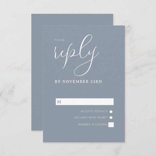 Modern Dusty Blue & White Simple Wedding RSVP Card (Front/Back)