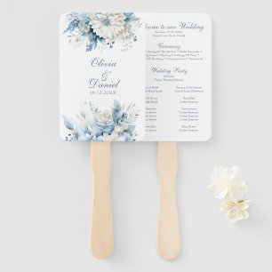 Modern Dusty Blue Wildflowers Wedding Program Hand Fan