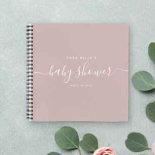 Modern Dusty Blush Chic Script Baby Shower Guest Notebook