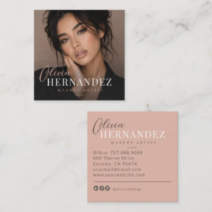 Modern Dusty Blush Photo Makeup Artist Square Business Card