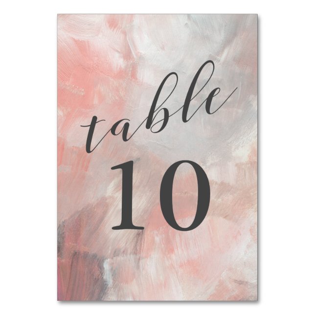 Modern Dusty Coral Abstract Brushstrokes Wedding Table Number (Front)