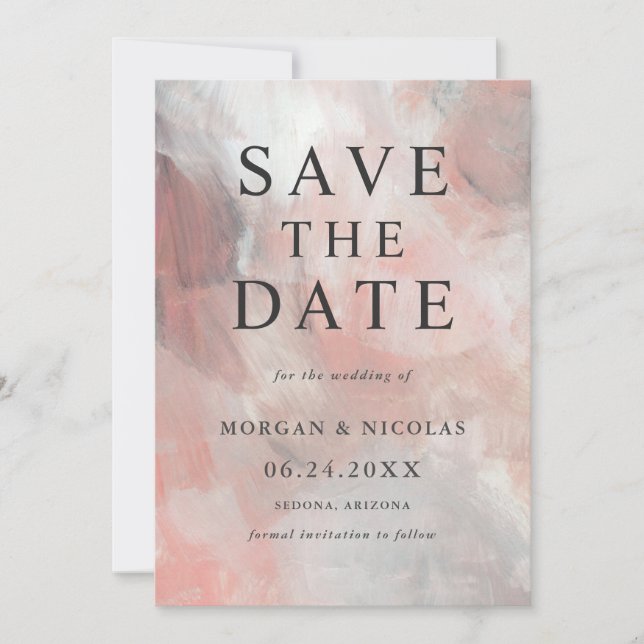 Modern Dusty Coral Abstract Photo Save the Date (Front)