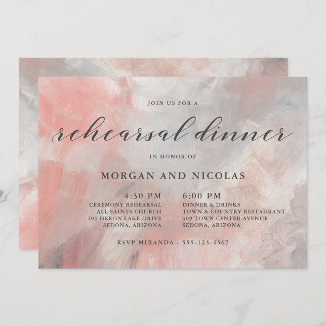 Modern Dusty Coral Abstract Rehearsal Dinner Invitation (Front/Back)