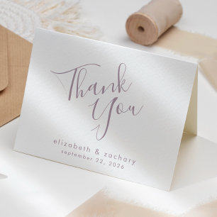 Modern Dusty Lavender Script Wedding Thank You Card