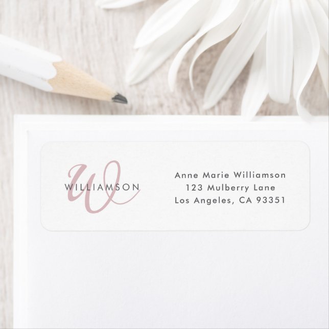Modern Dusty Lilac Script Monogram Return Address Label (Insitu)