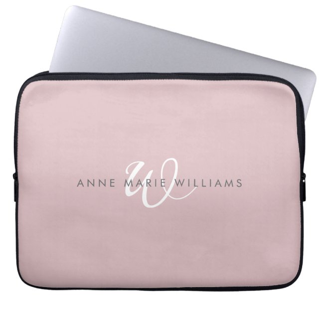 Modern Dusty Lilac White Script Monogram Laptop Sleeve (Front)
