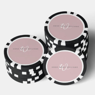Modern Dusty Lilac White Script Monogram Poker Chips