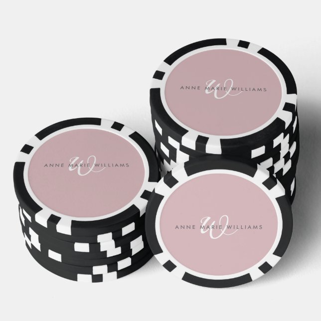 Modern Dusty Lilac White Script Monogram Poker Chips (Stack)