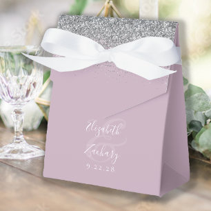 Modern Dusty Lilad Silver Glitter Wedding Favour Box
