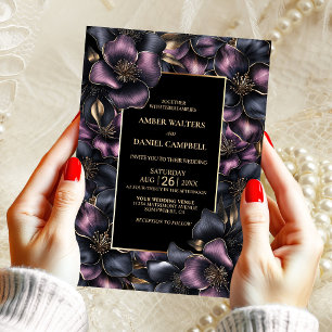 Modern Dusty Pink and Grey Floral Wedding Invitation