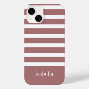 Modern Dusty Pink and White Stripe with Monogram  Case-Mate iPhone 14 Case