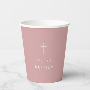 Modern dusty pink Baptism Paper Cups