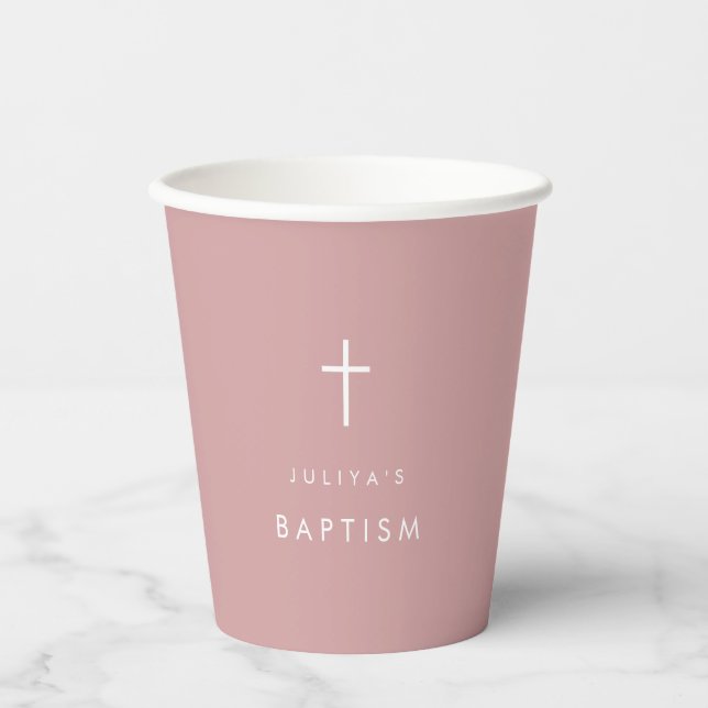 Modern dusty pink Baptism  Paper Cups (Front)