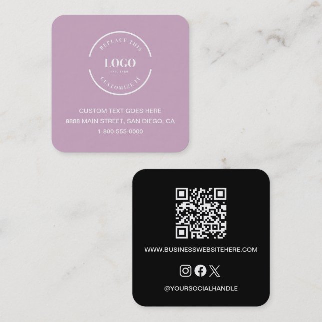Modern Dusty pink Black Logo Business Card QR code (Front/Back)