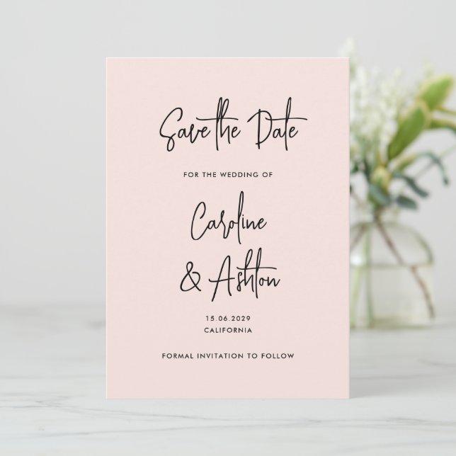 Modern, dusty pink, bold names save the date  (Standing Front)