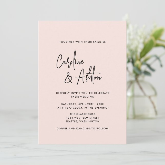 Modern | dusty pink | bold names wedding invitatio save the date (Standing Front)