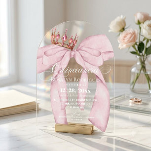 Modern Dusty Pink Bow Princess Quinceanera Acrylic Invitations
