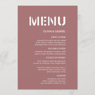 Modern dusty pink brandy rose simple Wedding Menu