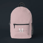 Modern Dusty Pink Custom Monogram Name Printed Backpack<br><div class="desc">Stay stylish and organised with this Modern Dusty Pink Custom Monogram Name Printed Backpack. Featuring a soft, muted dusty pink shade, this backpack offers a chic and sophisticated look, perfect for everyday use, school, work, or travel. Personalise it with your monogram or name for a unique and elegant touch. With...</div>