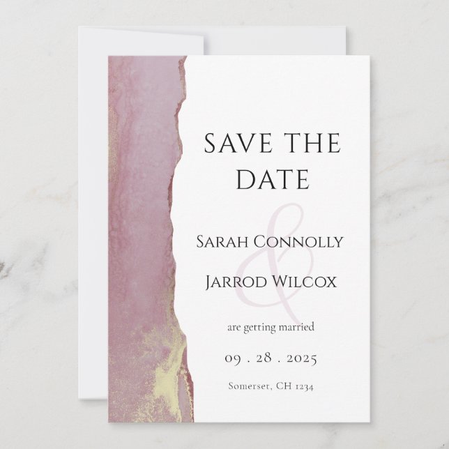 Modern Dusty Pink Flat Save The Date Card (Front)