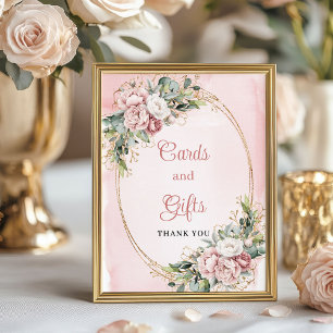 Modern Dusty Pink Floral Gold Cards and Gifts Sign