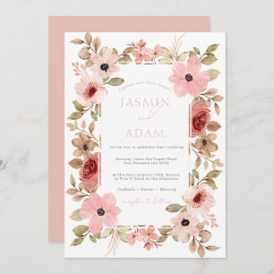 Modern Dusty Pink Floral Rose Wedding Invitation