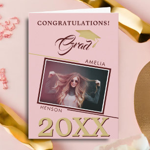 Modern Dusty Pink Grad Photo Graduation Card