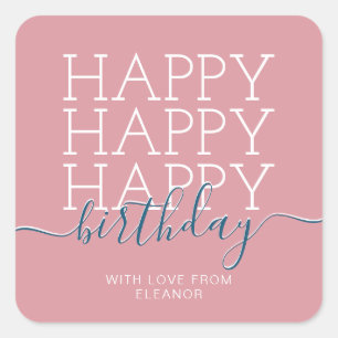 Modern dusty pink Happy Birthday Square Sticker