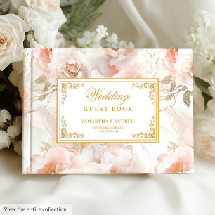 Modern Dusty Pink Ivory Gold Wedding Guest Book