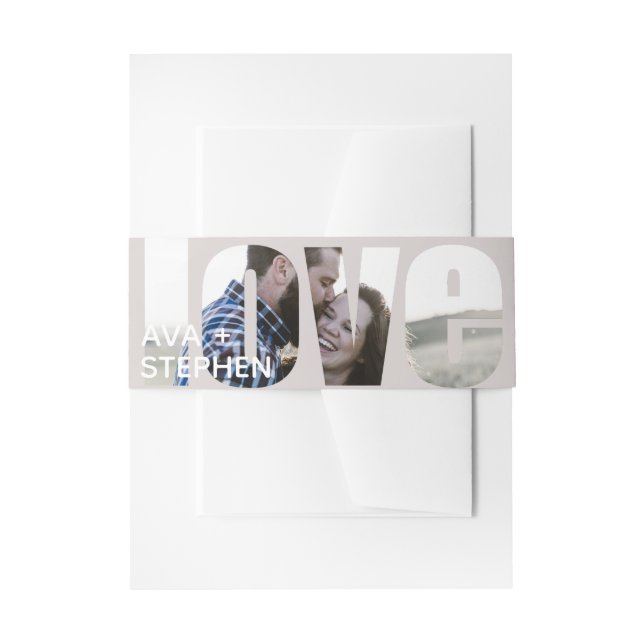 Modern Dusty Pink Photo Personalised Wedding Invitation Belly Band (Front Example)