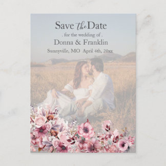 Modern Dusty Pink Rose Save the Date Photo Postcard