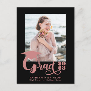 Modern Dusty Pink Script Trendy Photo Graduation Announcement Postcard