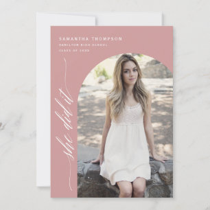Modern Dusty Pink She Did It Graduation Arch Photo Invitation