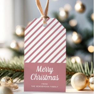 Modern Dusty Pink Stripes Merry Christmas Gift Tags